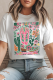 White Western Boot Flower Print Crew Neck Loose Tee