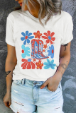 White Floral Cowgirl Boots Print Independence Day T Shirt