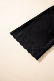 Black Plus Size Lace Splicing Button V Neck Short Sleeve Top