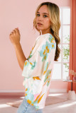Green Floral Print Loose Fit V Neck Half Sleeve Blouse