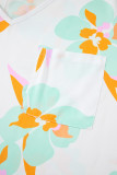 Green Floral Print Loose Fit V Neck Half Sleeve Blouse