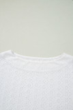 White Eyelet Pattern Boat Neck Casual Tee