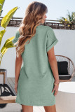 Grass Green Solid Color Textured Crinkle Short Sleeve T Shirt Dress