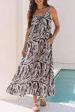 Black Abstract Print Open Back Boho Loose Maxi Sundress