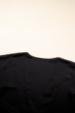 Black Plus Size Lace Splicing Button V Neck Short Sleeve Top