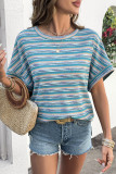 Multicolour Striped Wide Sleeve Loose T Shirt