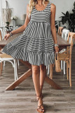 Black Stripe U Neck Sleeveless Loose Fit Mini Dress