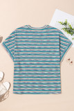 Multicolour Striped Wide Sleeve Loose T Shirt