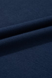 Navy Blue Contrast Lace Raglan Sleeve Pleated Detail Shift Dress