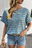 Multicolour Striped Wide Sleeve Loose T Shirt
