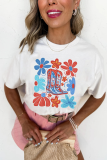 White Floral Cowgirl Boots Print Independence Day T Shirt