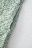 Grass Green Solid Color Textured Crinkle Short Sleeve T Shirt Dress