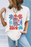 White Floral Cowgirl Boots Print Independence Day T Shirt