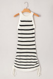 Black Stripe Knitted Drawstring Detail Sleeveless Dress