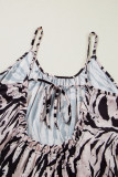 Black Abstract Print Open Back Boho Loose Maxi Sundress