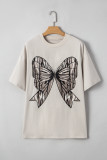 Casual Oversize Big Bow Printed Drop Shoulder Tunic Casual Tee