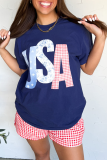 Blue USA Graphic July 4th Crew Neck T Shirt