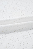 White Eyelet Pattern Boat Neck Casual Tee