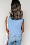 Beau Blue Mineral Wash Patched Chest Pocket Casual Tank Top