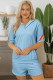 Sky Blue Rainbow Colorblock Collared Short Sleeve Top 2 Piece Shorts Set