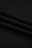 Black Solid Color T-shirt High Waist Pocketed Long Dress