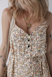 Khaki Boho Floral Printed Tie Waist Flared Sundress