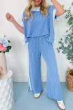 Sky Blue 2-tone Colorblock Patchwork Corded 2pcs Outfit