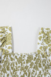 Yellow Boho Floral Square Neck Smocked Bust Puff Sleeve Tiered Long Dress