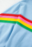 Sky Blue Rainbow Colorblock Collared Short Sleeve Top 2 Piece Shorts Set