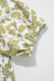 Yellow Boho Floral Square Neck Smocked Bust Puff Sleeve Tiered Long Dress