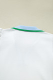 White Colorblock Edge Cap Sleeve Collared Top 2 Piece Skirt Set