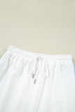 White Colorblock Edge Cap Sleeve Collared Top 2 Piece Skirt Set