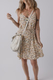 Khaki Boho Floral Printed Tie Waist Flared Sundress