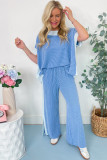 Sky Blue 2-tone Colorblock Patchwork Corded 2pcs Outfit