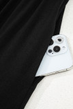 Black Solid Color T-shirt High Waist Pocketed Long Dress