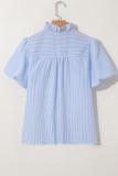 Beau Blue Striped Ruffle Short Bubble Sleeve Shirt