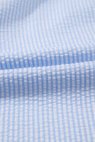 Beau Blue Striped Ruffle Short Bubble Sleeve Shirt