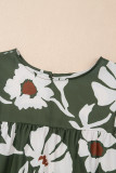 Casual Floral Print Button Keyhole Back Wide Short Sleeve Blouse
