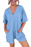 Myosotis Loose Half Sleeve V Neck Knit Romper