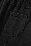 Black Mineral Wash Exposed Seam Drawstring High Waist Wide Leg Cargo Pants
