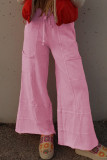 Bonbon Mineral Wash Exposed Seam Drawstring High Waist Wide Leg Cargo Pants