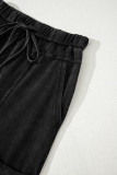Black Mineral Wash Exposed Seam Drawstring High Waist Wide Leg Cargo Pants