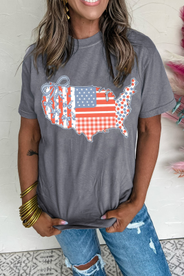 Gray American Flag Bow Map Graphic Tee