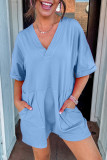 Myosotis Loose Half Sleeve V Neck Knit Romper