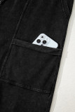 Black Mineral Wash Exposed Seam Drawstring High Waist Wide Leg Cargo Pants