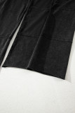 Black Mineral Wash Exposed Seam Drawstring High Waist Wide Leg Cargo Pants