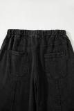Black Mineral Wash Exposed Seam Drawstring High Waist Wide Leg Cargo Pants