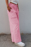Bonbon Mineral Wash Exposed Seam Drawstring High Waist Wide Leg Cargo Pants