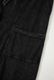 Black Mineral Wash Exposed Seam Drawstring High Waist Wide Leg Cargo Pants