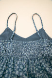 Blue Spaghetti Straps Floral Print Knot Detail High Waist Flared Dress